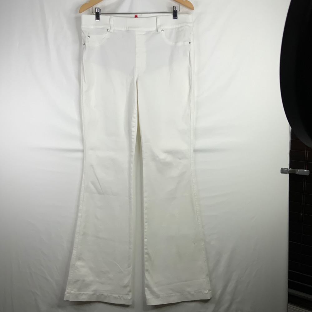 Spanx Flare Jeans White Pull On Stretch Denim High Rise Pants XL